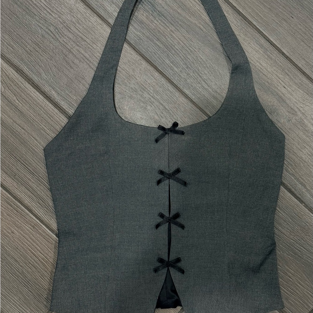 Zara Charcoal Gray bow vest with Black Lining
